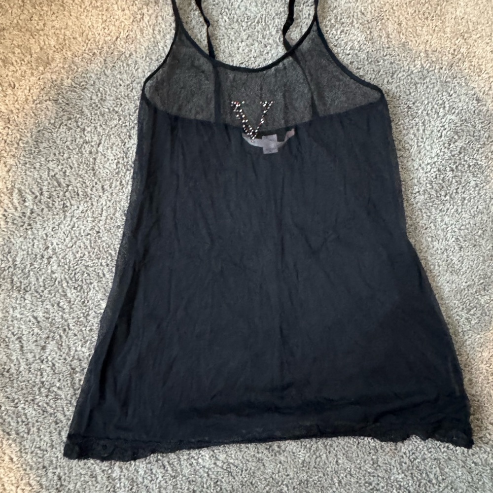 Vintage Victoria's Secret Black lingerie with Sheer Detail, V on chest , slitted